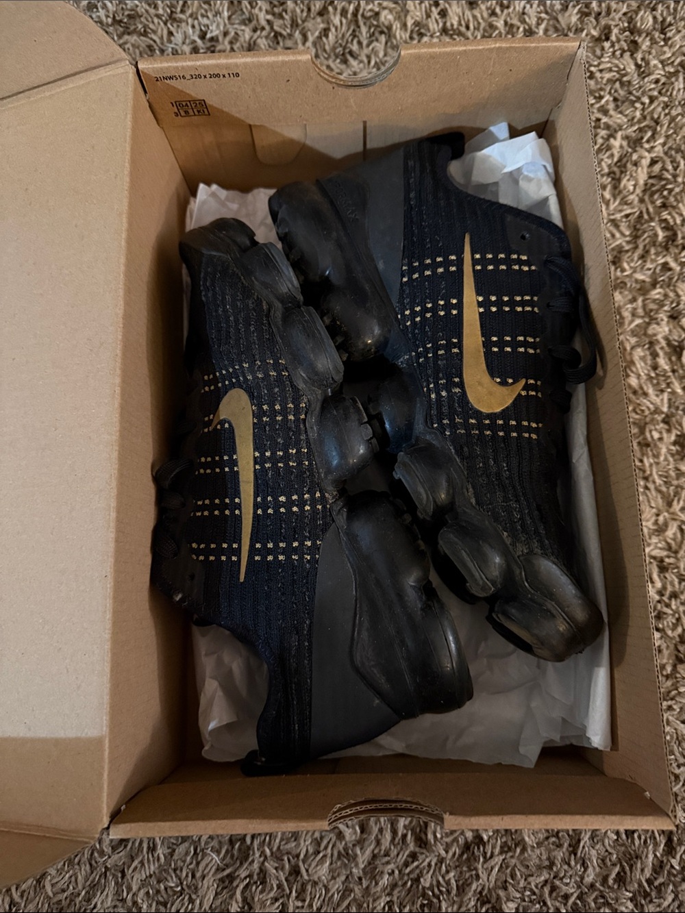 Nike Black and Metallic Gold VaporMax-style Running Shoes